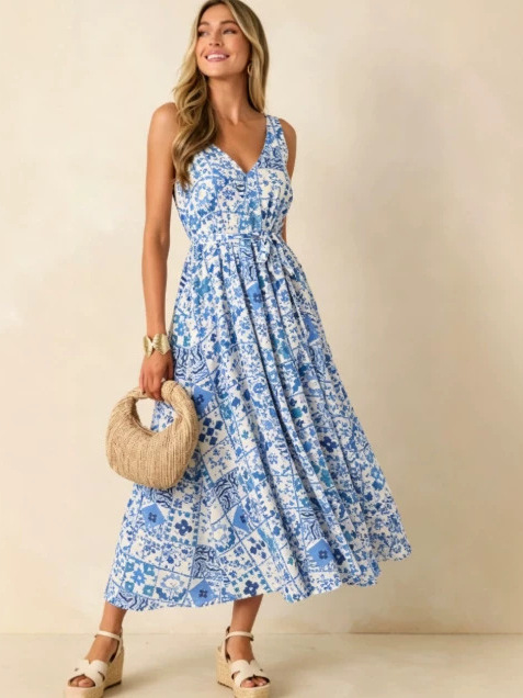 Linen Dress Wrap - Lato 2026, duża rozmiarówka, damska sukienka