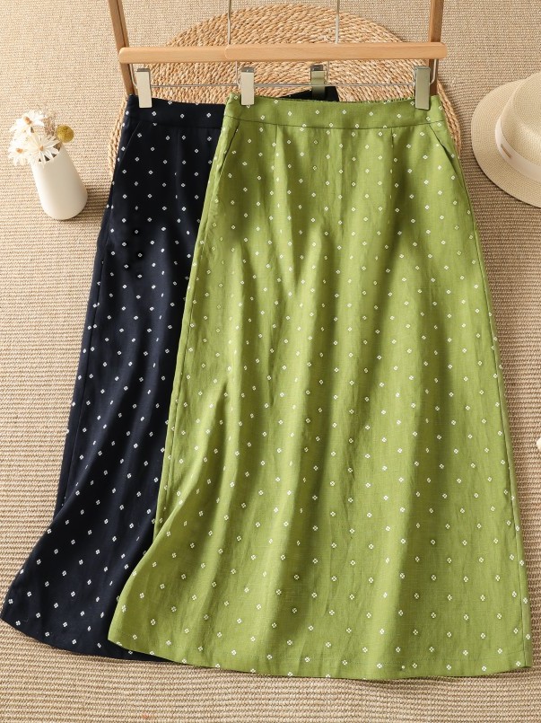 Midi Skirt Floral - Długa spódnica midi z wysokim stanem,