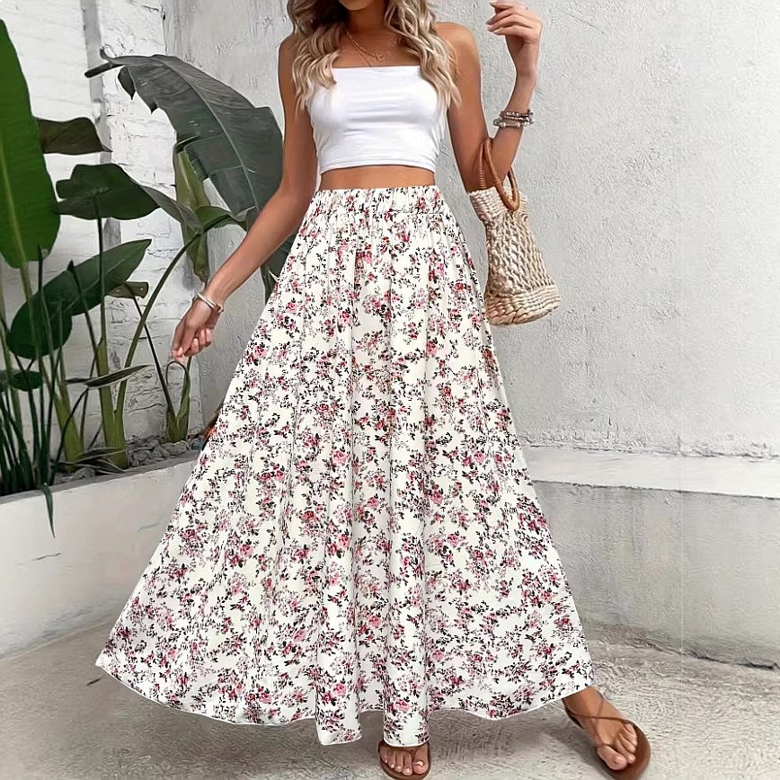Midi Skirt Floral - Damska spódnica midi w kwiatowy wzór,