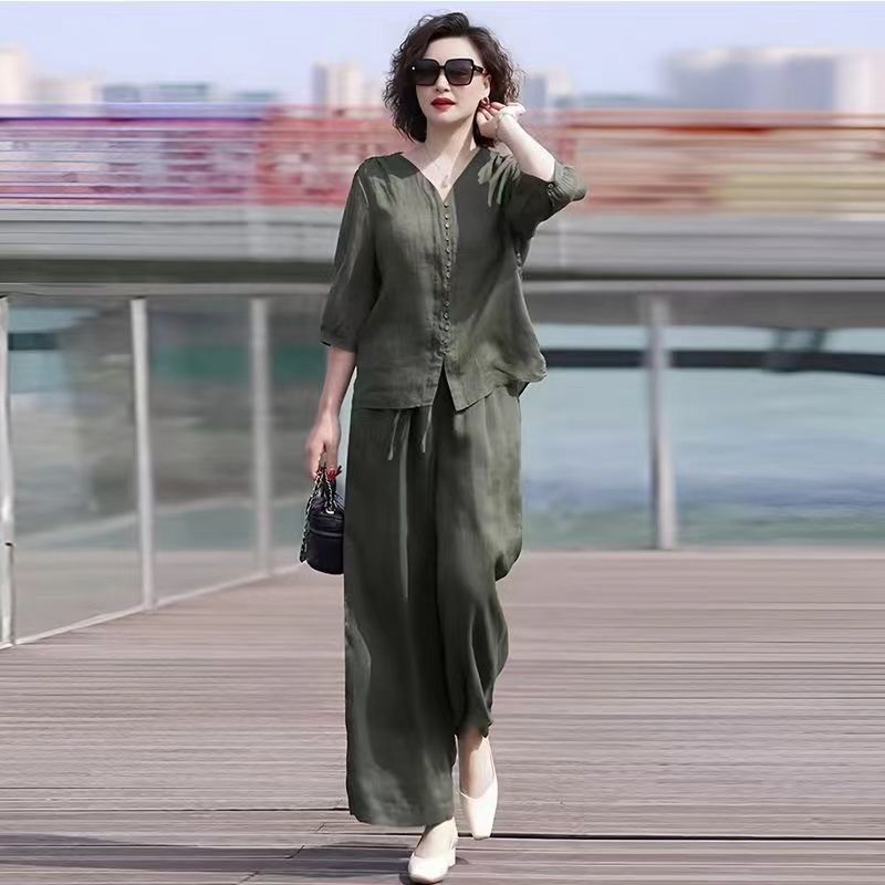Linen Pant Wide - łniany i lniany zestaw damski 2024,